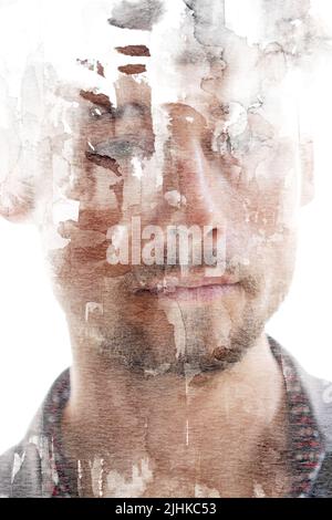 Paintographie. Abstrakte Malerei vermischt mit einem Porträt Stockfoto