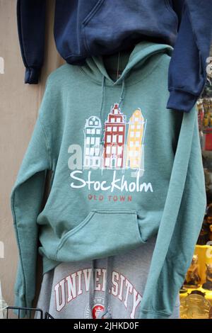 Souvenir-Sweatshirt in Stockholm ausgestellt Stockfoto