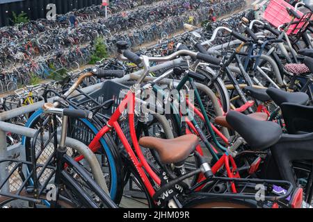 Amsterdam, Niederlande - 21. Juni 2022: Fahrradparken der Hauptbahnhof verfügt über rund 10.000 temporäre Fahrradparkplätze Stockfoto