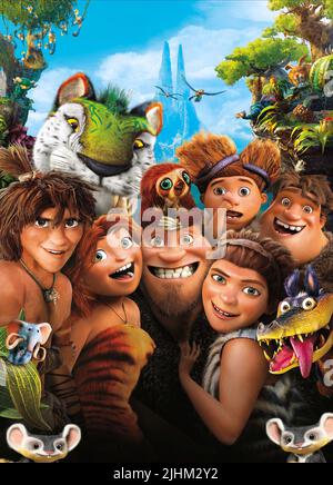 Kerl, EEP, GRUG, UGGA, Sandy, THUNK, die CROODS, 2013 Stockfoto