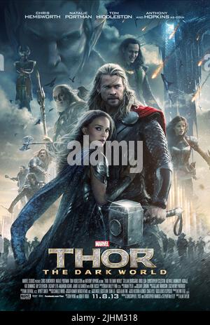 IDRIS ELBA, CHRISTOPHER ECCLESTON, ANTHONY HOPKINS, NATALIE PORTMAN, CHRIS HEMSWORTH, TOM HIDDLESTON, JAIMIE ALEXANDER POSTER, THOR: THE DARK WORLD, 2013 Stockfoto