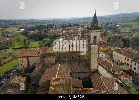 Blick auf die Stadt Vinci. Geburtsort von Leonardo da Vinci. In der Nähe von Florenz in der Toskana Stockfoto