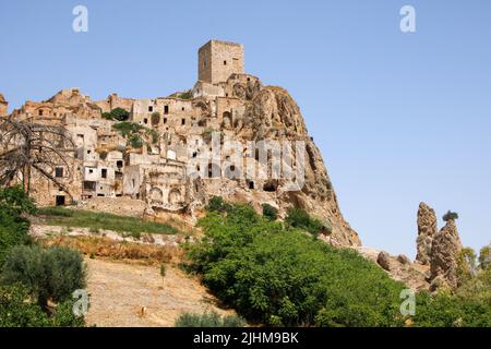 Blick auf die verlassene Stadt Craco in der Region Basilicata in Italien Stockfoto