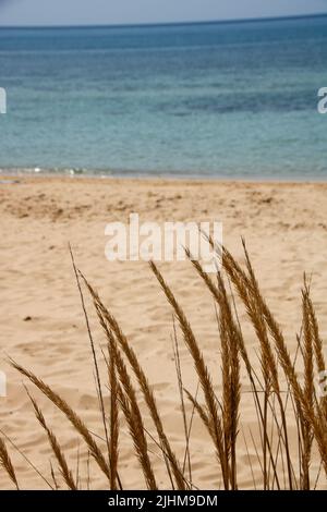 Strandlandschaft in Pescoluse, auch bekannt als Salento Maldives, in der Region Apulien, Italien Stockfoto