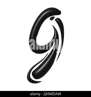 Schwarze einzigartige kalligrafische Ziffer NEUN 9 Stockfoto