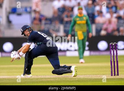 Der Engländer Joe Root hat beim ersten eintägigen internationalen Spiel im Seat Unique Riverside, Chester-le-Street, die Fledermäuse aufgenommen. Bilddatum: Dienstag, 19. Juli 2022. Stockfoto