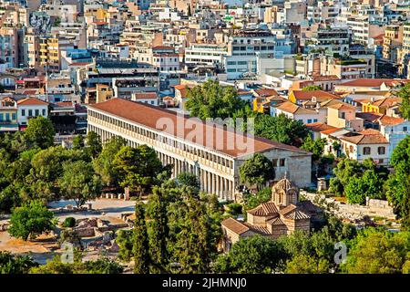 Panorama, Teilansicht der antiken Agora von Athen, Griechenland. Stockfoto