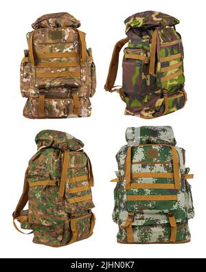 Camouflage Rucksack für den Wald und Militär Rucksack isoliert n weiß Stockfoto