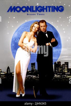 CYBILL SHEPHERD, Bruce Willis, Plakat, Schwarzarbeit, 1985 Stockfoto