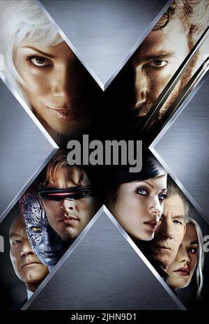 HALLE BERRY, Hugh Jackman, Patrick Stewart, James Marsden, Kelly HU, IAN MCKELLEN, Anna Paquin, X-Men 2, 2003 Stockfoto