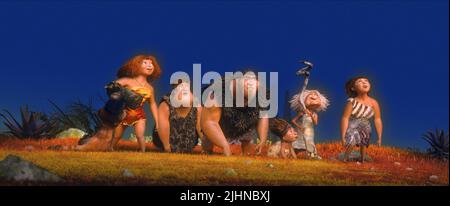 EEP, THUNK, GRUG, Sandy, GRAN, UGGA, die CROODS, 2013 Stockfoto