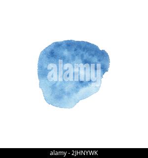 Abstrakte kreative minimalistische Himmelblau-Aquarellflecken isoliert. Handgezeichnete Aquarelltextur für Hintergründe Stockfoto