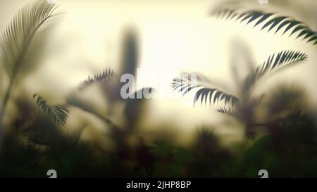Geröstete Monstera-Blätter hinter Milchglas aus Fensterglas, geröstete grüne Blätter im Hintergrund. Stockfoto