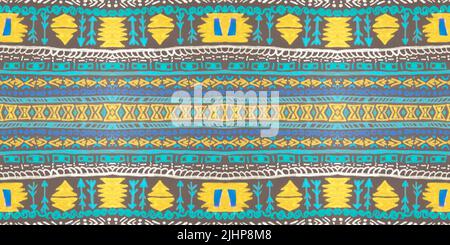 Klassisches Tribal-Band. Nahtloses Ethno-Muster. Geometrischer aztekischer Hintergrund. Natives Ornament aus Peru. Handgezeichnetes Tribal-Band. Grunge navajo Design für t Stockfoto