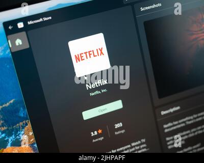 Galati, Rumänien – 19. Juni 2022: Netflix-Anwendung im Microsoft Store für Windows 11 verfügbar Stockfoto