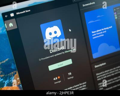 Galati, Rumänien – 19. Juni 2022: Discord-Anwendung im Microsoft Store für Windows 11 verfügbar Stockfoto