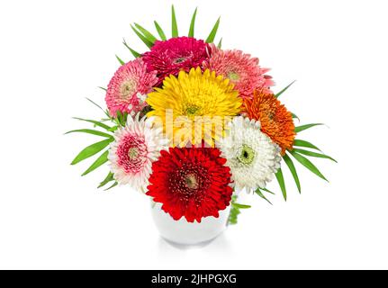 Bunte Gerbera Blumen auf weißem Hintergrund. Blumenarrangement Stockfoto