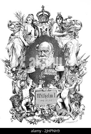 Wilhelm I. (geboren 22. März 1797 als Wilhelm Friedrich Ludwig von Preussen, gestorben 9. März 1888 ) aus dem Haus Hohenzollern war seit 1858 Regent und seit 1861 König von Preussen, ab 1866 Präsident des Norddeutschen Bundes sowie ab 1871 erster Deutscher Kaiser / Wilhelm I. ( geboren am 22. März 1797 als Wilhelm Friedrich Ludwig von Preußen, gestorben am 9. März 1888 ) Aus dem Hause Hohenzollern regierte seit 1858 und König von Preußen seit 1861, Präsident des Norddeutschen Bundes ab 1866 und der erste deutsche Kaiser ab 1871, Historisch, digital restaurierte Produktion einer Originalvo Stockfoto