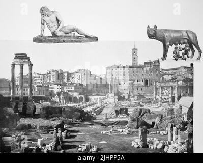 Historisches Foto (ca 1880) der Ruinen des Forums, Blick auf das Kapitol, Forum Romanum, Rom, Italien / Historisches Foto von Ruinen des Forums, Blick auf das Kapitol, Forum Romanum, Rom, Italien, Historisch, Digital restaurierte Reproduction einer Originalvorlage aus dem 19. Jahrhundert, das Originaldatum nicht bekannt, Stockfoto