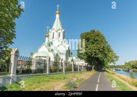 Die orthodoxe Allerheiligen-Kirche in Straßburg ist dem Moskauer Patriarchat angeschlossen. Elsass, Straßburg, Frankreich. Stockfoto