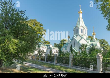 Die orthodoxe Allerheiligen-Kirche in Straßburg ist dem Moskauer Patriarchat angeschlossen. Elsass, Straßburg, Frankreich. Stockfoto