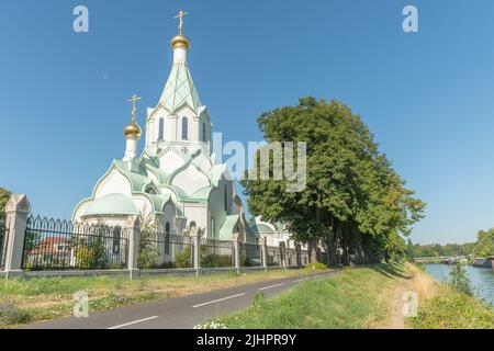 Die orthodoxe Allerheiligen-Kirche in Straßburg ist dem Moskauer Patriarchat angeschlossen. Elsass, Straßburg, Frankreich. Stockfoto