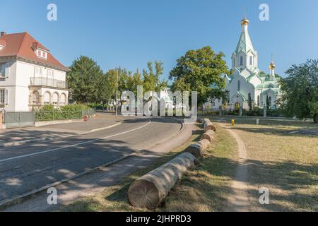 Die orthodoxe Allerheiligen-Kirche in Straßburg ist dem Moskauer Patriarchat angeschlossen. Elsass, Straßburg, Frankreich. Stockfoto