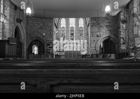 Innenraum der Kirche St. Johannes der Evangelist, Treslothan, Camborne, Cornwall Stockfoto