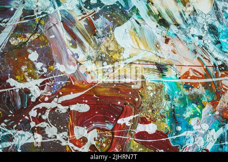 Abstrakte Kunst durch Ölgemälde auf Leinwand. Palette Messer Pinselstriche. Bunt und bunt gemischt für moderne, zeitgenössische Kunst Design, Dekoration wa Stockfoto