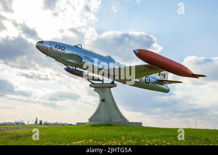 Canadair CT-133 Silver Star wurde auf dem Brandon Airport, Manitoba, Kanada, ausgestellt. Stockfoto