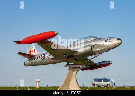 Canadair CT-133 Silver Star wurde auf dem Brandon Airport, Manitoba, Kanada, ausgestellt. Stockfoto