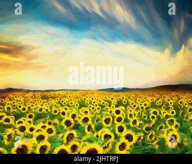 MODERNE KUNST: Sonnenblumenfeld in der Provence (Frankreich) Stockfoto
