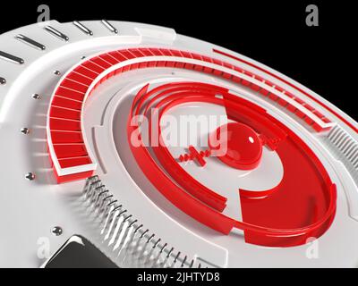 Abstract 3D Industrial Design kreisförmige Form. Futuristisches Bedienfeld der Benutzeroberfläche. Glänzende rote und weiße Kunststoff- und Metallteile. 3D Rendering-illuu Stockfoto
