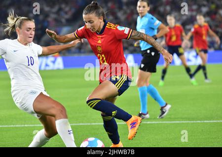 Brighton, Großbritannien. 20.. Juli 2022. Georgia Stanway, Sheila García in Aktion während des UEFA Women's Euro 2022 Gruppenspiel zwischen England und Spanien, Falmer Stadium, Brighton, England, 20.07.2022 - Bild ist für die Verwendung durch die Presse; Foto & Copyright © by STANLEY Anthony ATP images (STANLEY Anthony/ATP/SPP) Credit: SPP Sport Press Foto. /Alamy Live News Stockfoto