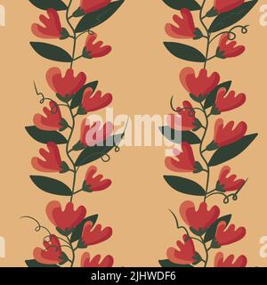 Florale nahtlose Cartoon-Blumenmuster zum Einwickeln von Papier und Stoffen und Accessoires und Kleidung drucken und Kinder. Hochwertige Illustration Stockfoto