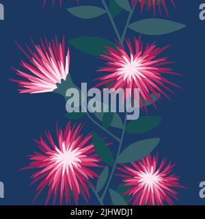 Florale nahtlose Cartoon-Blumenmuster zum Einwickeln von Papier und Stoffen und Accessoires und Kleidung drucken und Kinder. Hochwertige Illustration Stockfoto
