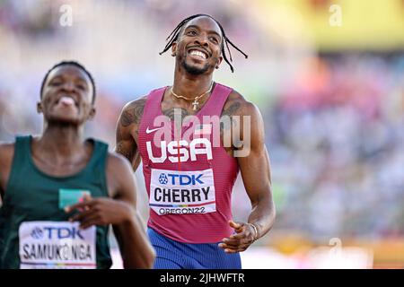 Eugene, Usa. 20.. Juli 2022. EUGENE, VEREINIGTE STAATEN - 20. JULI: Michael Cherry aus den USA tritt während der Leichtathletik-Weltmeisterschaften am 20. Juli 2022 in Eugene, Vereinigte Staaten, an den 400m. Herren-Rennen an (Foto: Andy Astfalck/BSR Agency) Atletiekunie Credit: Orange Pics BV/Alamy Live News Stockfoto