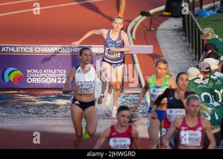 Die britische Aimee Pratt beim 3000m-Kirchturm-Chase-Finale der Frauen am sechsten Tag der Leichtathletik-Weltmeisterschaften im Hayward Field, University of Oregon in den Vereinigten Staaten von Amerika. Bilddatum: Mittwoch, 20. Juli 2022. Stockfoto