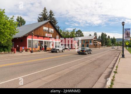 Das Boxcar Cafe im Dorf Chama, New Mexico. Stockfoto