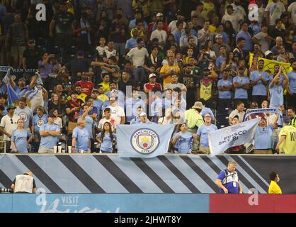 Houston, Texas, USA. 20.. Juli 2022. Manchester City-Fans während eines Club-Freundschaftsvereins zwischen Manchester City und Club America am 20. Juli 2022 in Houston, Texas. (Bild: © Scott Coleman/ZUMA Press Wire) Bild: ZUMA Press, Inc./Alamy Live News Stockfoto