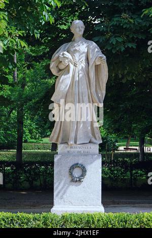 D.Berenguela oder Berengaria von Kastilien,(1180-1246) Königin von Kastilien.das Hotel liegt im Buen Retiro Park,Parque del Buen Retiro in Madrid, Spanien.El Retiro gehörte zuerst der spanischen Monarchie.Ende 19. Jahrhundert wurde es ein öffentlicher Park. Stockfoto