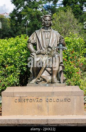 Statue von Christoph Kolumbus im Santa Catarina Park, Funchal, Madeira, Portugal Stockfoto