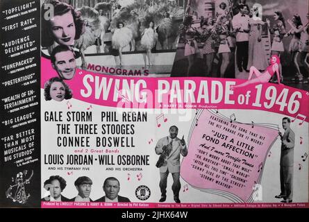 ORKANSTURM PHIL REGAN THE THREE STOOGES (Moe Howard Larry Fine und Curly Howard) CONNEE BOSWELL LOUIS JORDAN und seine Tympany Five und WILL OSBORNE und sein Orchester in SWING PARADE VON 1946 Regisseur PHIL KARLSON Geschichte Edmund Kelso Drehbuch Tim Ryan zusätzlicher Dialog Nicholray Produzenten Lindsley Parsons und Harry A. Romm Monogram Picturms Stockfoto