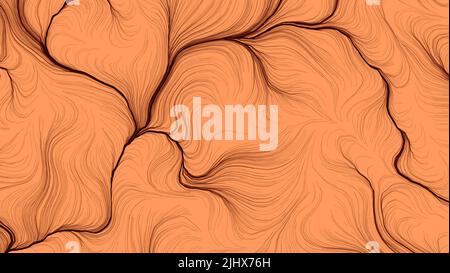 Orange abstrakter Konzepthintergrund. Digitales Kunstdesign. Hintergrund mit modernen Streifen. Gewellte Streifen schwarz und gelb auf heller Textur. Stockfoto
