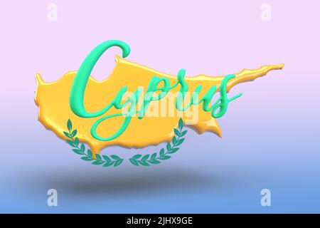 Zypern 3D Render, Karte von Zypern in Gelb und Grün. Stockfoto