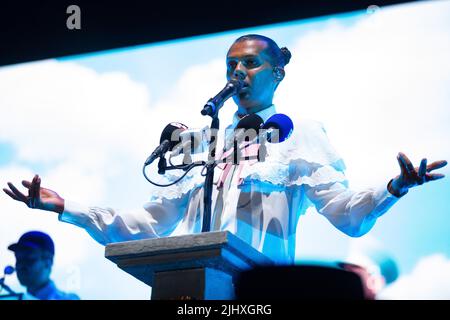 Stromae in concert all' Ippodromo Snai di San Siro, Mailand. Stockfoto