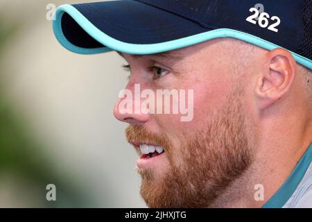 Der englische Philip Salt bei einer Pressekonferenz im Emirates Old Trafford, Manchester. Bilddatum: Donnerstag, 21. Juli 2022. Stockfoto