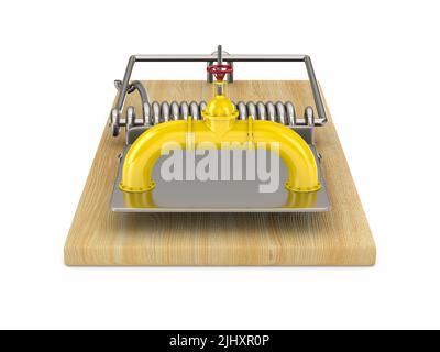 Pipeline und Mausefalle auf weißem Hintergrund. Isolierte 3D-Abbildung Stockfoto