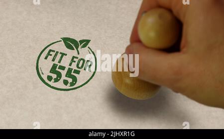 Passend für 55 Stempel und Stempelhand. „Green Deal“ und „Reduce the Greenhouse Gas Emissions Concept“. Stockfoto
