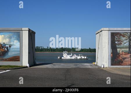 Historische Motive an einer Wand am Ohio River, Paducah, Kentucky, Vereinigte Staaten von Amerika Stockfoto